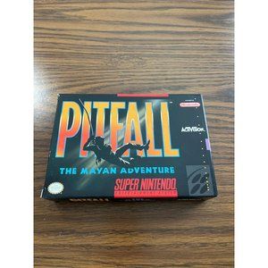 Super Nintendo Pitfall The Mayan Adventure box and manual vintage